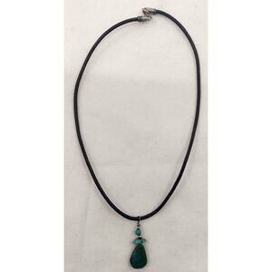 Sterling Silver Nephrite Jade Pendant Necklace On Leather Cord Artisan